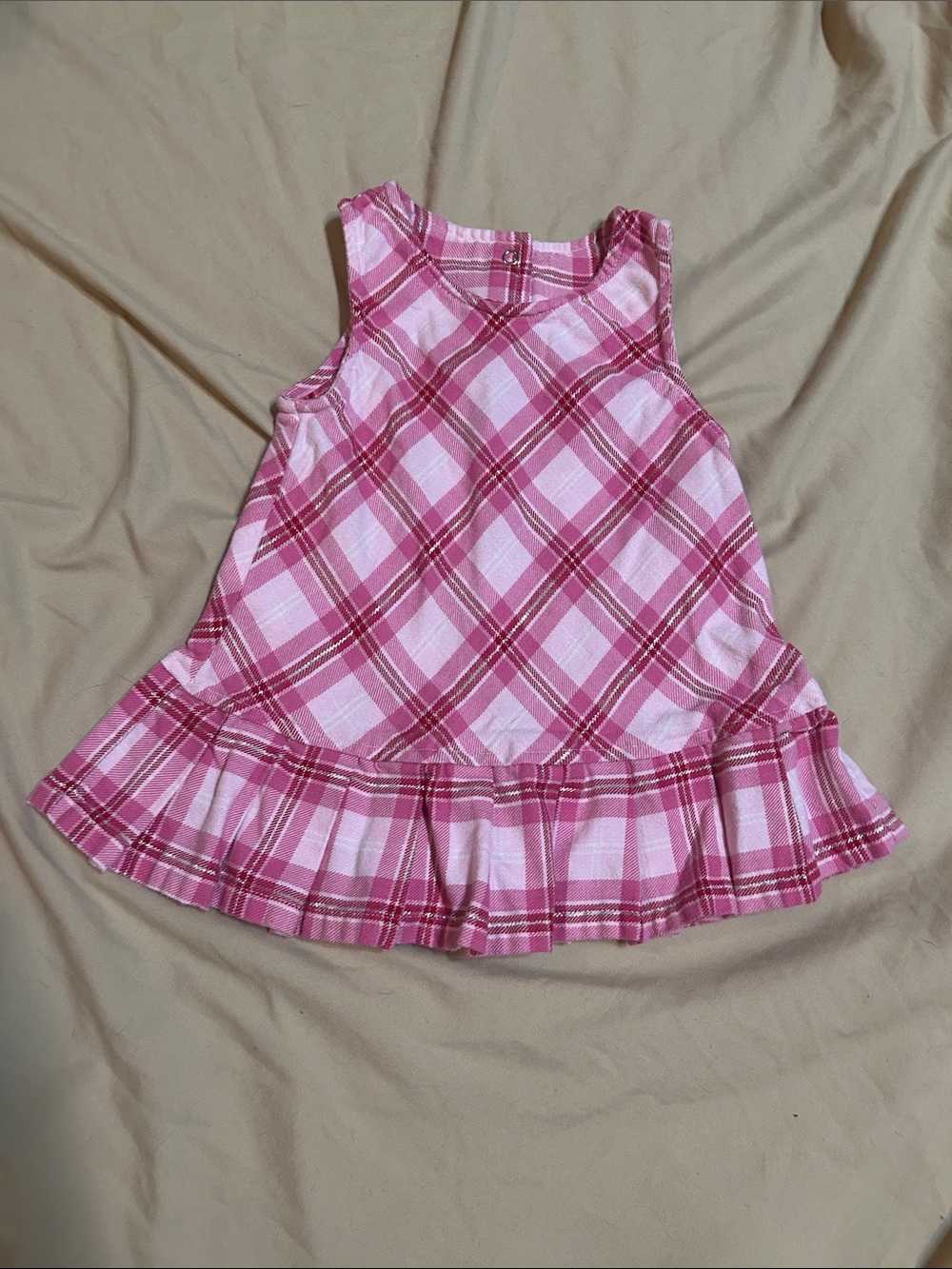 Pink Plaid Sleeveless Ruffle Hem Dress